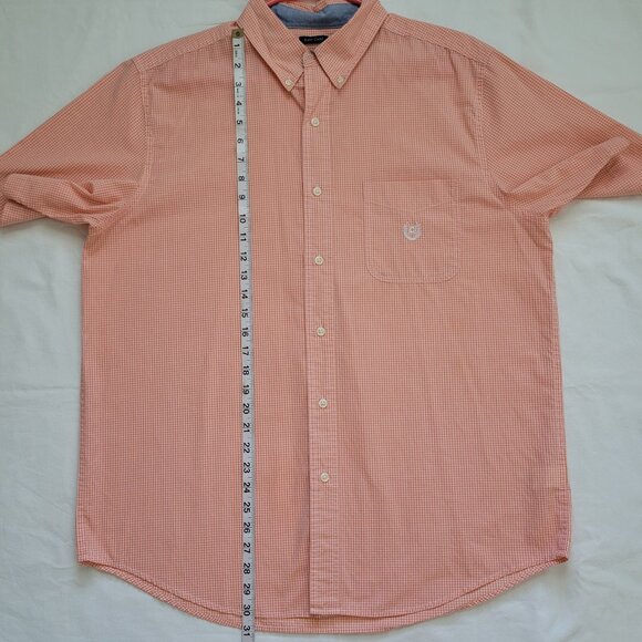 Chaps Orange Checkered Button-Down Short Sleeve Shirt Easy Care Mens Size L - Picture 5 of 8